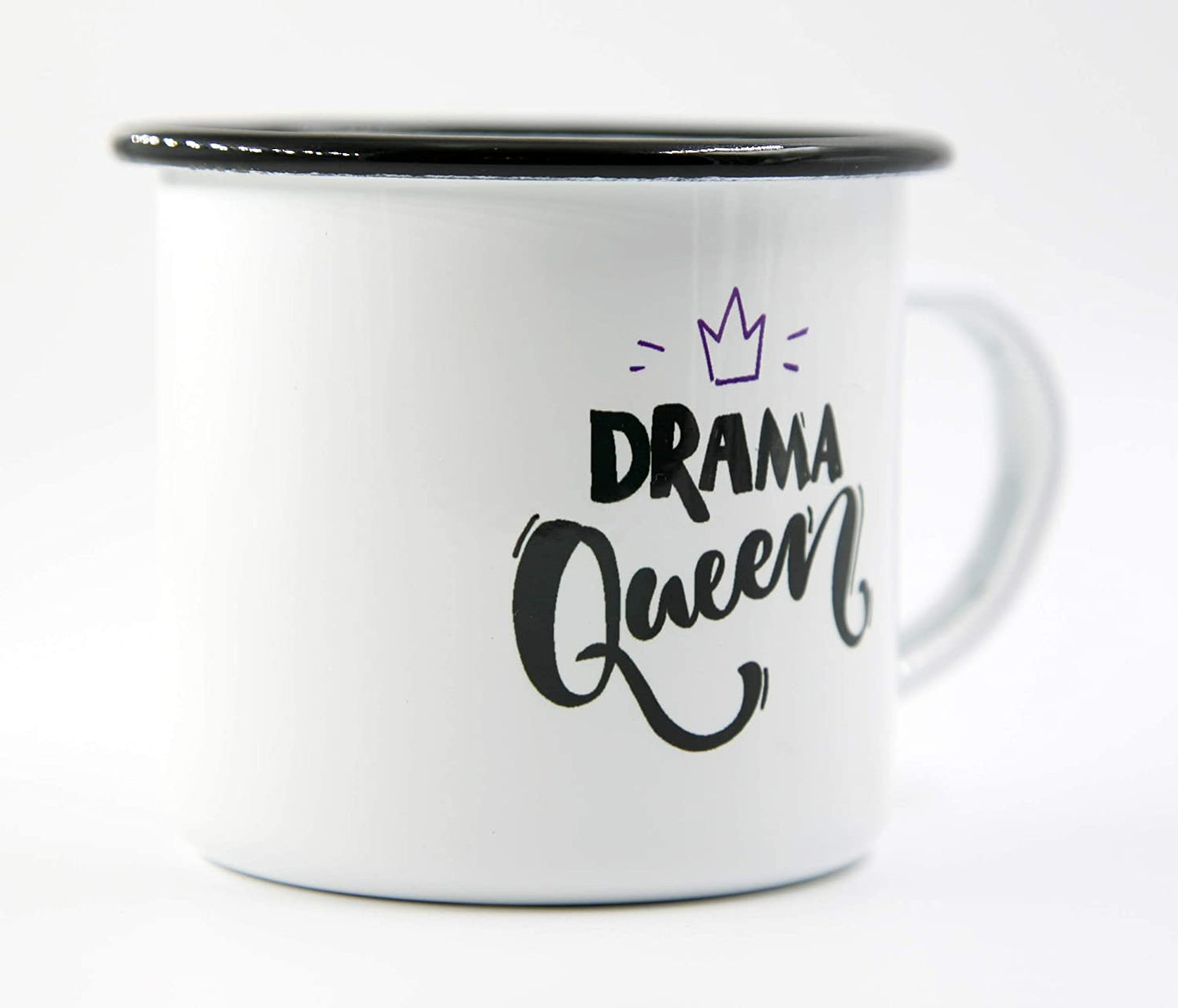 PICSonPAPER Emaille Tasse Spruch Drama Queen, Geschenk, Edelstahl-Becher, Metall-Tasse, Campingbecher, Kaffeetasse