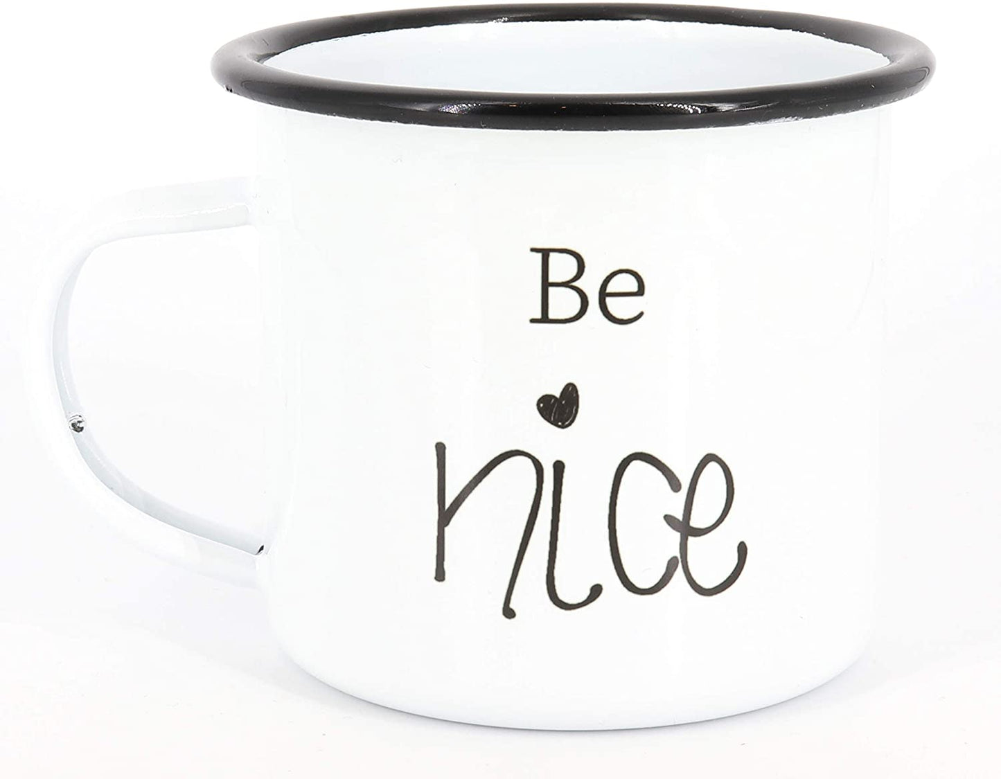 Emaille Tasse Be nice, Geschenk, Edelstahl-Becher, Metall-Tasse, Campingbecher, Kaffeetasse, Beste Freundin
