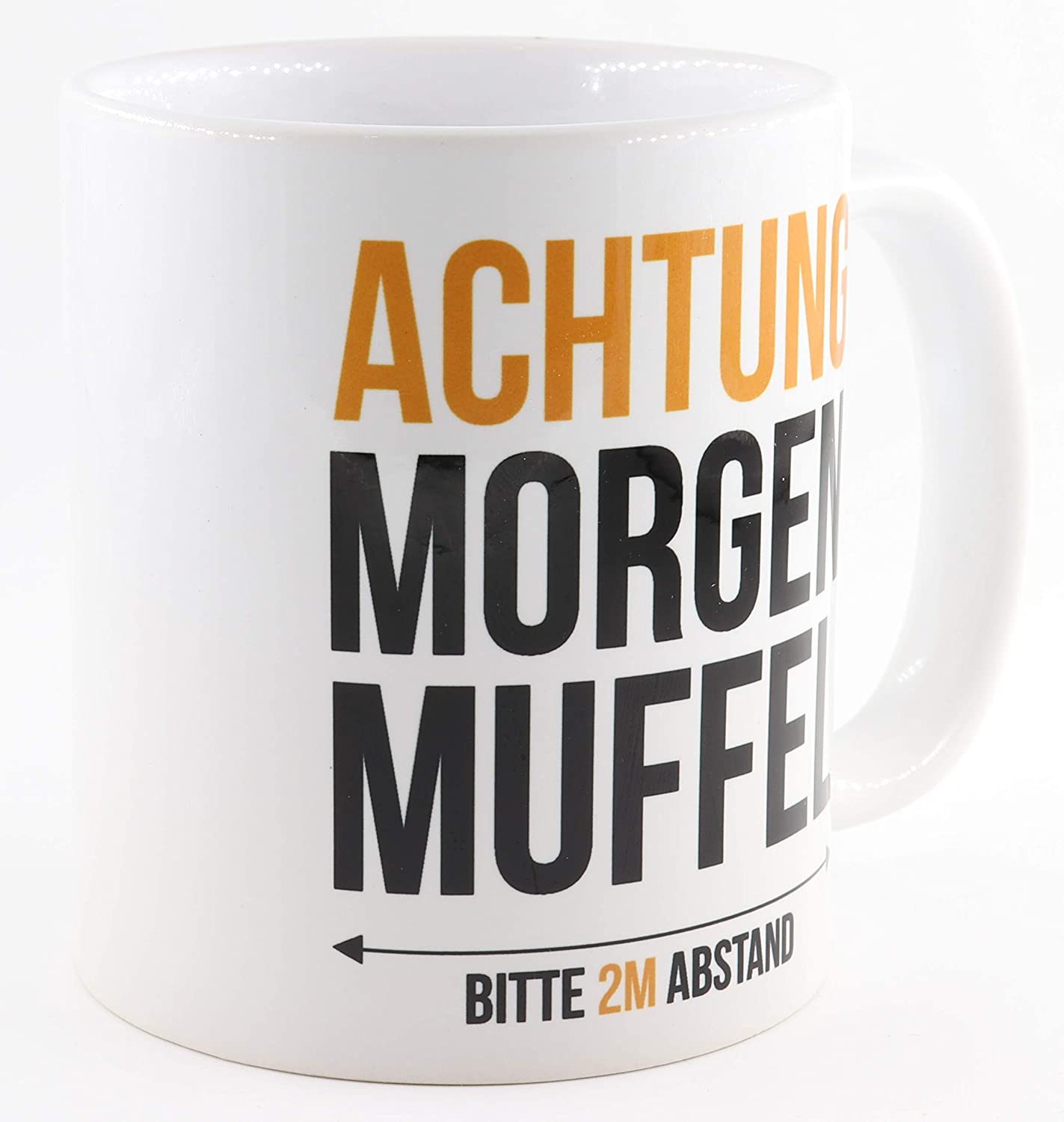 PICSonPAPER Tasse mit Spruch Achtung Morgenmuffel - Bitte 2 Meter Abstand, Kaffeetasse, Keramiktasse, Tasse mit lustigem Spruch