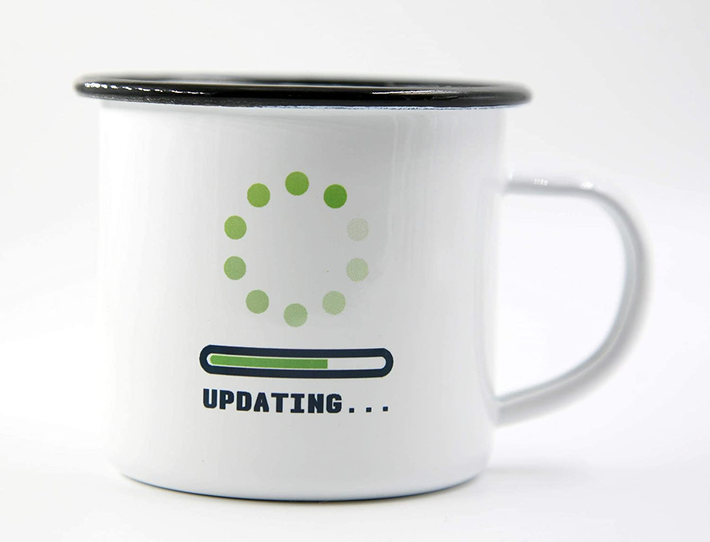 PICSonPAPER Emaille Tasse Spruch Updating Ladebalken, Geschenk, Edelstahl-Becher, Metall-Tasse, Campingbecher, Kaffeetasse