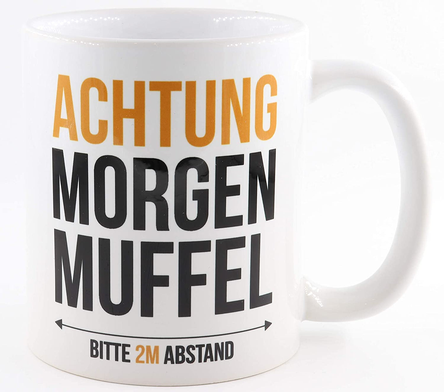 PICSonPAPER Tasse mit Spruch Achtung Morgenmuffel - Bitte 2 Meter Abstand, Kaffeetasse, Keramiktasse, Tasse mit lustigem Spruch