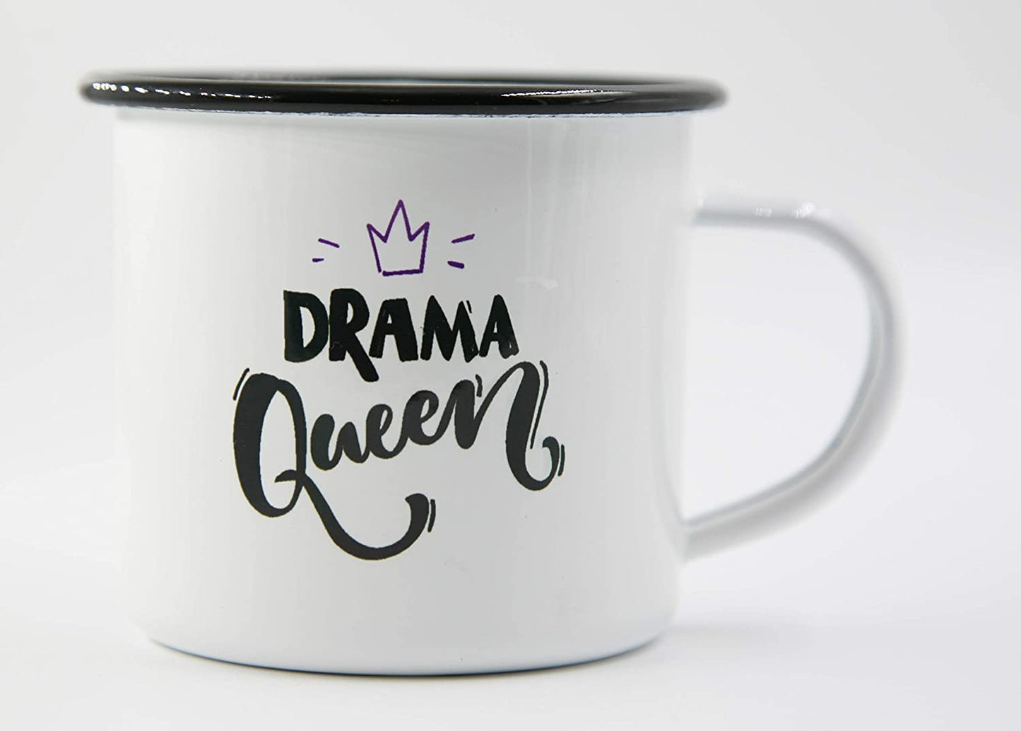PICSonPAPER Emaille Tasse Spruch Drama Queen, Geschenk, Edelstahl-Becher, Metall-Tasse, Campingbecher, Kaffeetasse