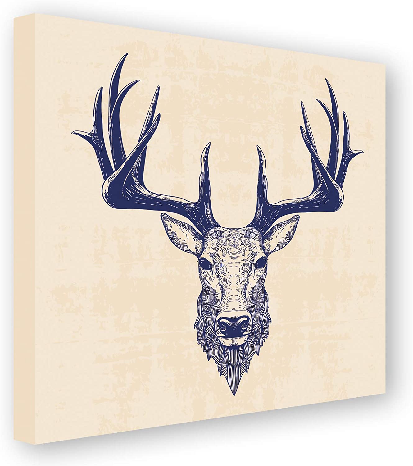 PICSonPAPER Leinwandbild Hirsch, 50 cm x 50 cm, Dekoration, Kunstdruck, Wandbild, Leinwand Geweih, Rotwild, Wild