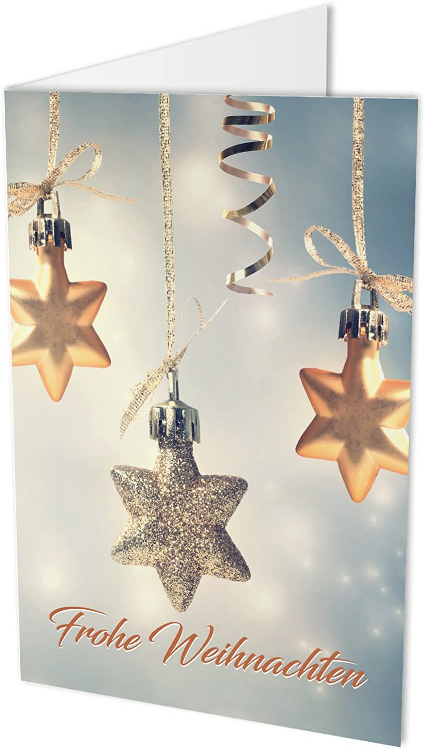 10 Weihnachtskarten (Klappkarten) und 10 hochwertige, haftklebende Umschläge, Frohe Weihnachten