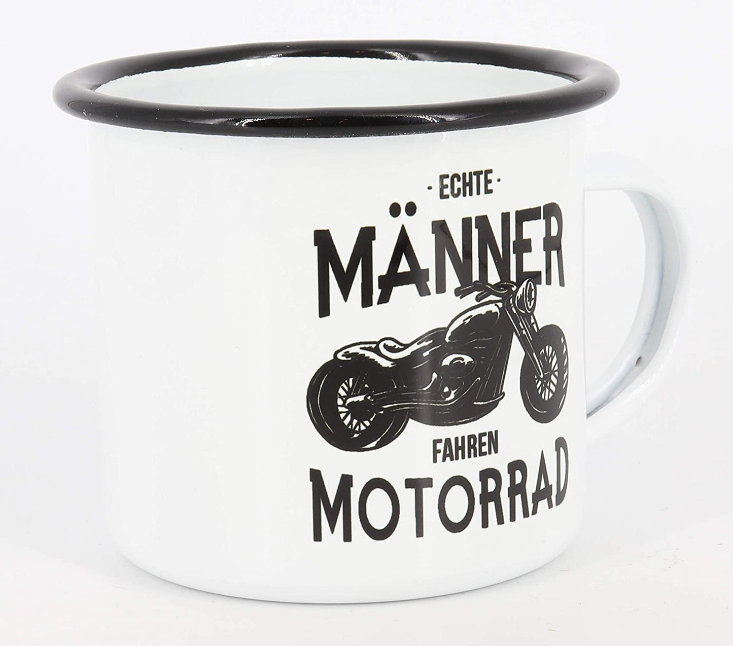 Emaille Tasse Spruch"Echte Männer fahren Motorrad", Geschenk, Edelstahl-Becher, Metall-Tasse, Campingbecher, Kaffeetasse, Biker
