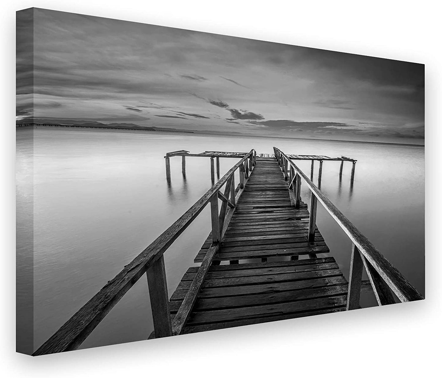 PICSonPAPER Leinwandbild Steg schwarz Weiss, 70 cm x 50 cm, Dekoration, Kunstdruck, Wandbild, Geschenk, Leinwand Natur, Meer, Malaysia, Entspannung
