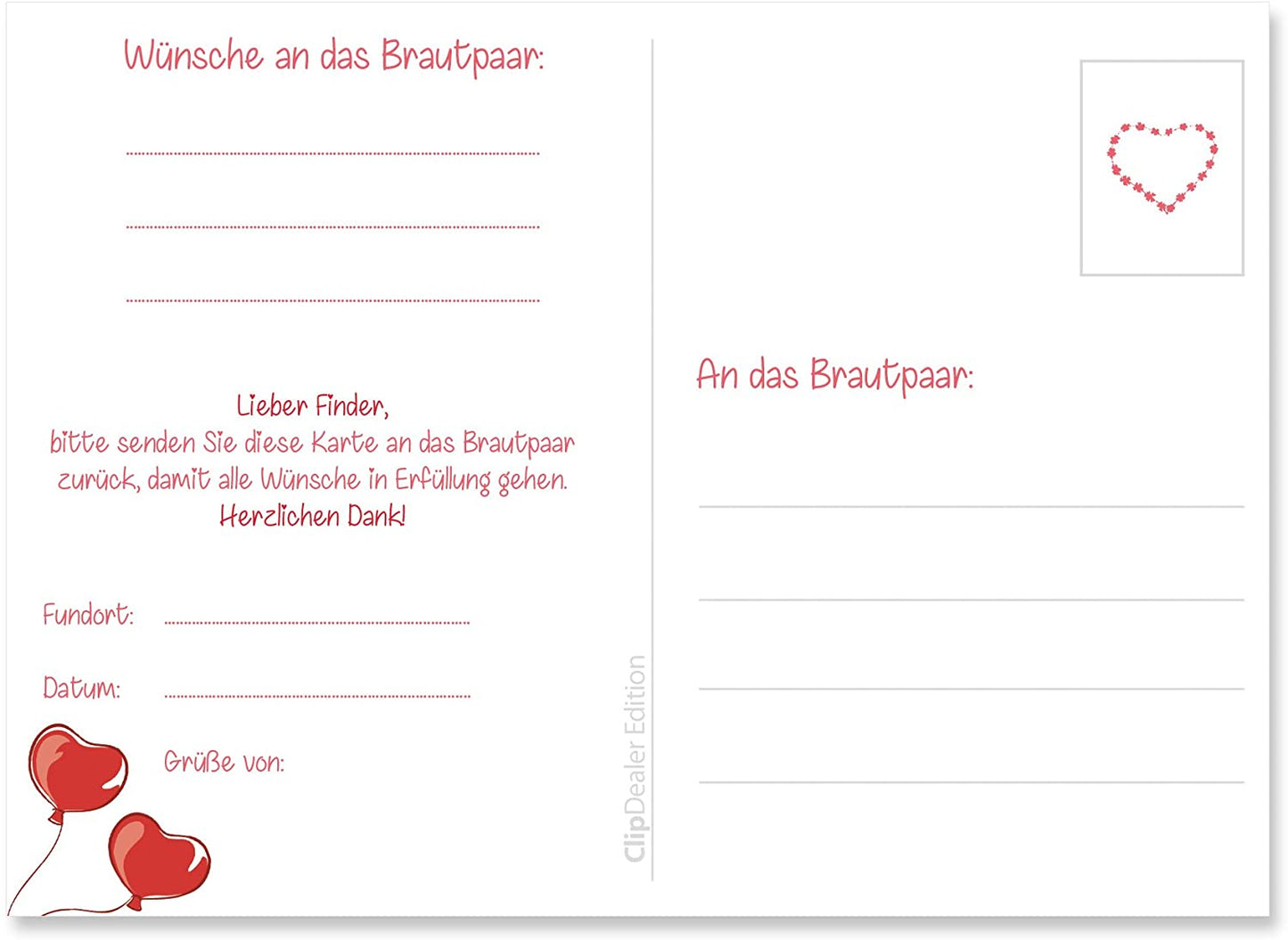 50 Ballonflugkarten LOVE IS IN THE AIR für die Hochzeit, extra leichte Ballonkarten, Ballon-weitflugkarten, wetterfest, bereits gelocht, Postkarten Hochzeit