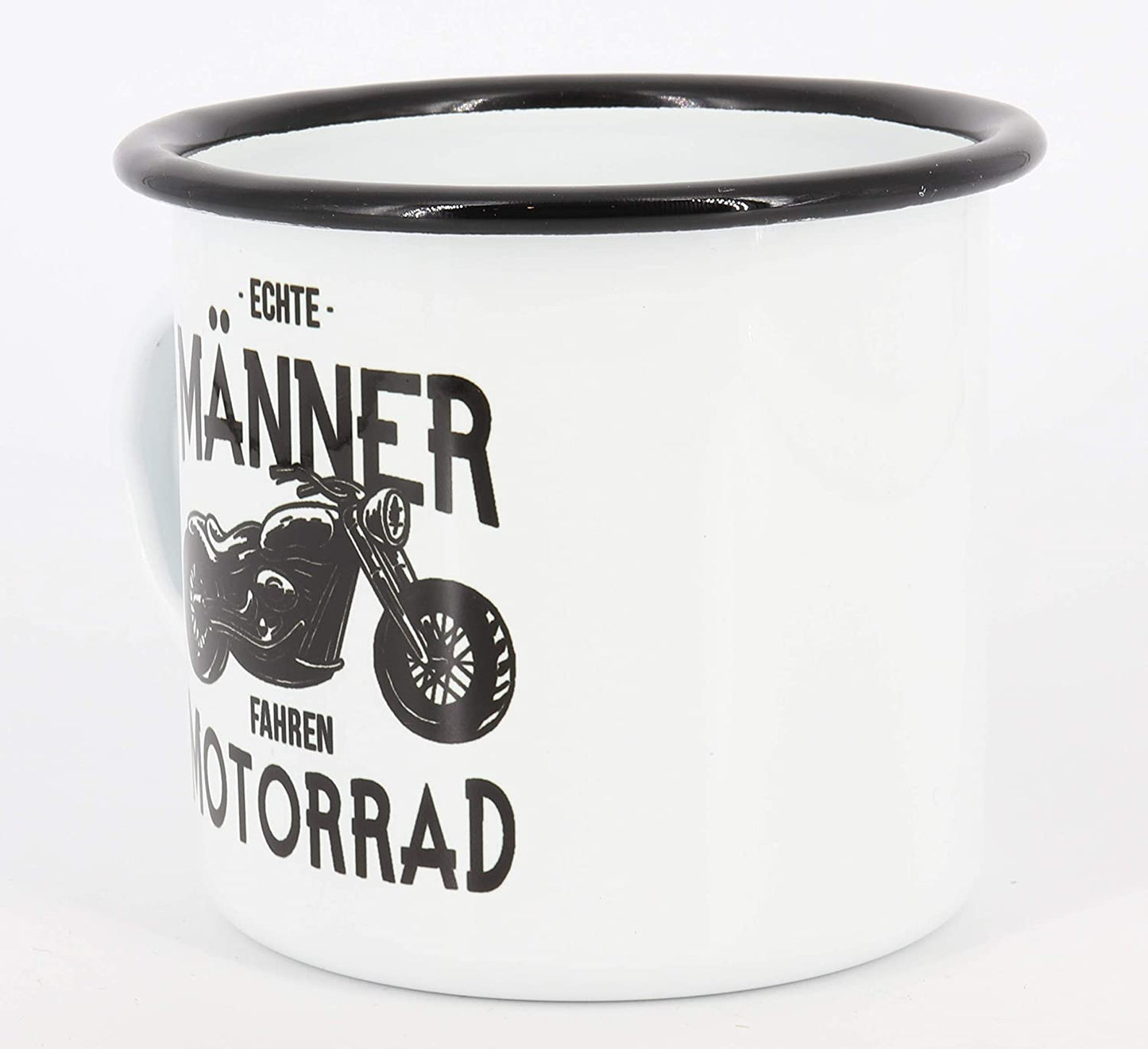 Emaille Tasse Spruch"Echte Männer fahren Motorrad", Geschenk, Edelstahl-Becher, Metall-Tasse, Campingbecher, Kaffeetasse, Biker