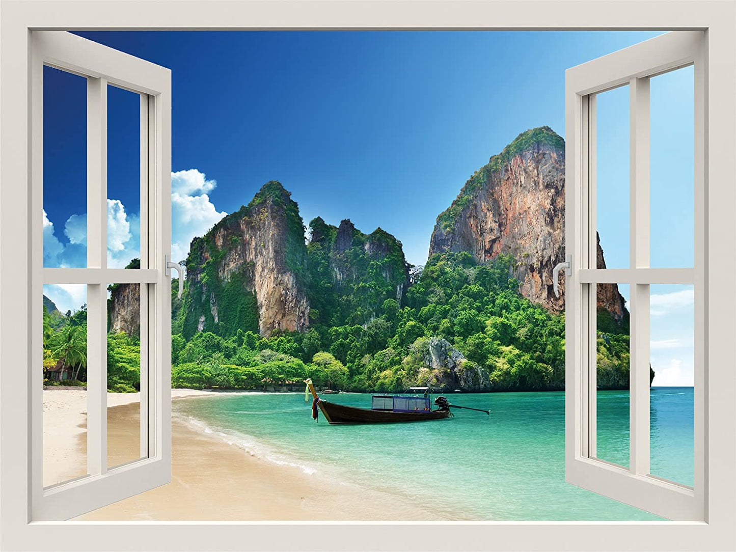 PICSonPAPER Leinwandbild Fensterbild Thailand Strand, 40 cm x 30 cm, Dekoration, Kunstdruck, Wandbild, Geschenk, Leinwand Natur, Meer, Strand