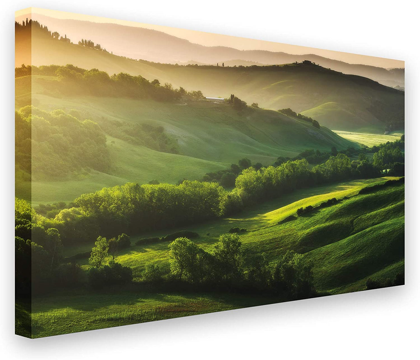 PICSonPAPER Leinwandbild Toskana, 100 cm x 70 cm, Dekoration, Kunstdruck, Wandbild, Geschenk, Leinwand Natur, Berge, Landschaft, Sommer, grün, Sonnenschein, Entspannung (100 x 70 cm)