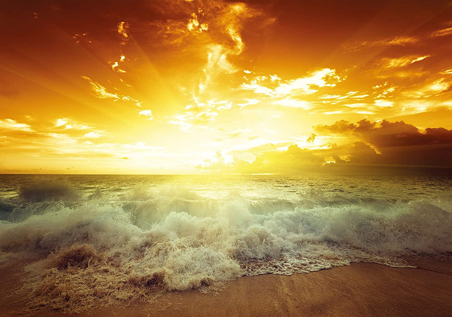 PICSonPAPER Hochwertiges Poster Meeresbrandung im Sonnenuntergang, 100 cm breit x 70 cm hoch, Dekoration, Kunstdruck, Wandbild, Fineartprint, Sonnenuntergang, Wellen, Meer