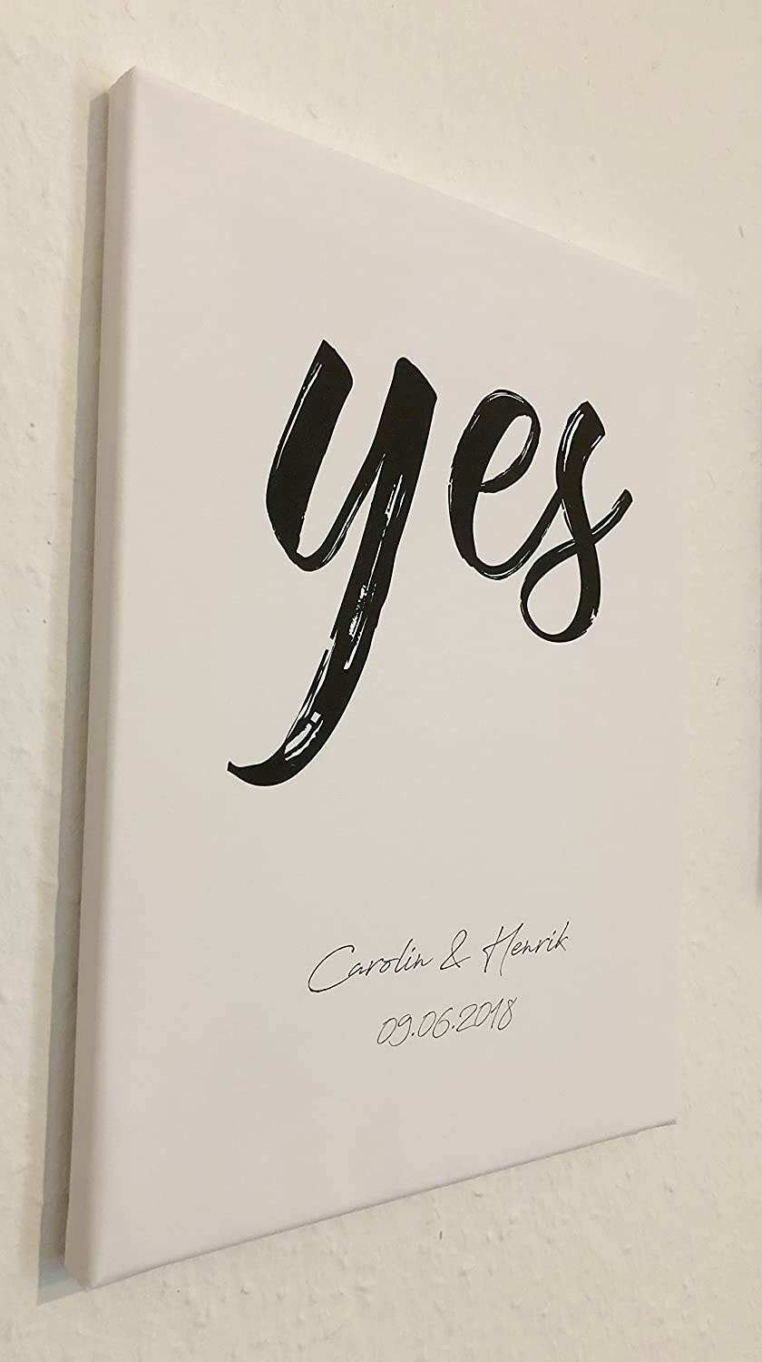 Personalisiertes Bild zur Hochzeit Yes, gerahmt in verschiedenen Formaten oder als Leinwandbild