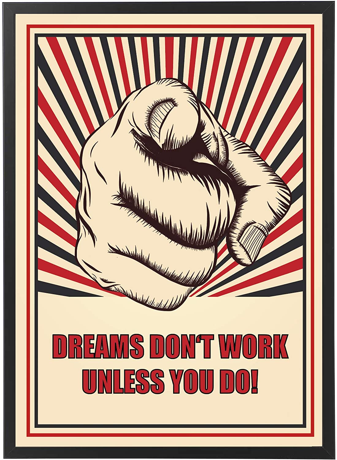 PICSonPAPER Motivationsposter 50 cm x 70 cm, Dreams Don't Work Unless You do! mit schwarzem Bilderrahmen, Startup Motivation, Quote, Motivations-Poster mit Rahmen, Startup Quote, Business Poster