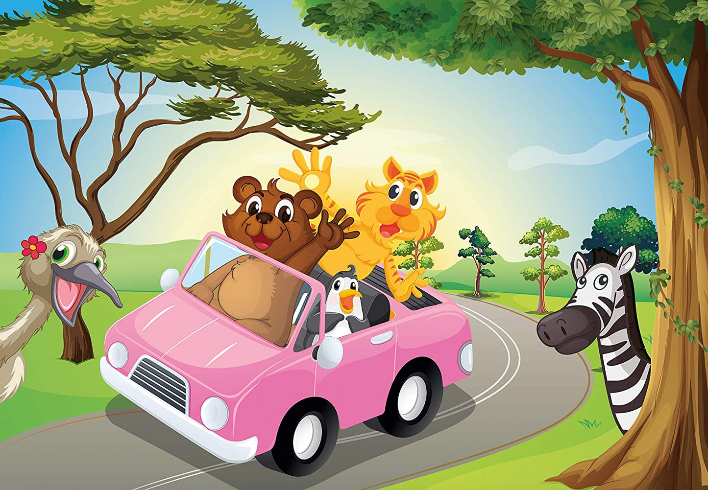 PICSonPAPER Hochwertiges Kinderposter Tiere im Auto, 100 cm Breit x 70 cm Hoch, Dekoration, Kunstdruck, Wandbild, Fineartprint, Poster für Kinderzimmer, Poster für Kinder (Auto)