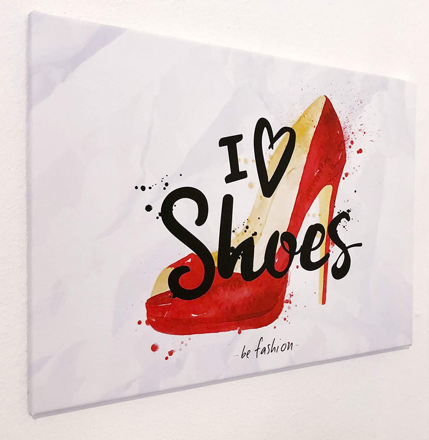 PICSonPAPER Leinwandbild I Love Shoes, 70 cm x 50 cm, Dekoration, Leinwand-Bild, Wandbild, Geschenk, Schuhe, Fashion, Kleidung