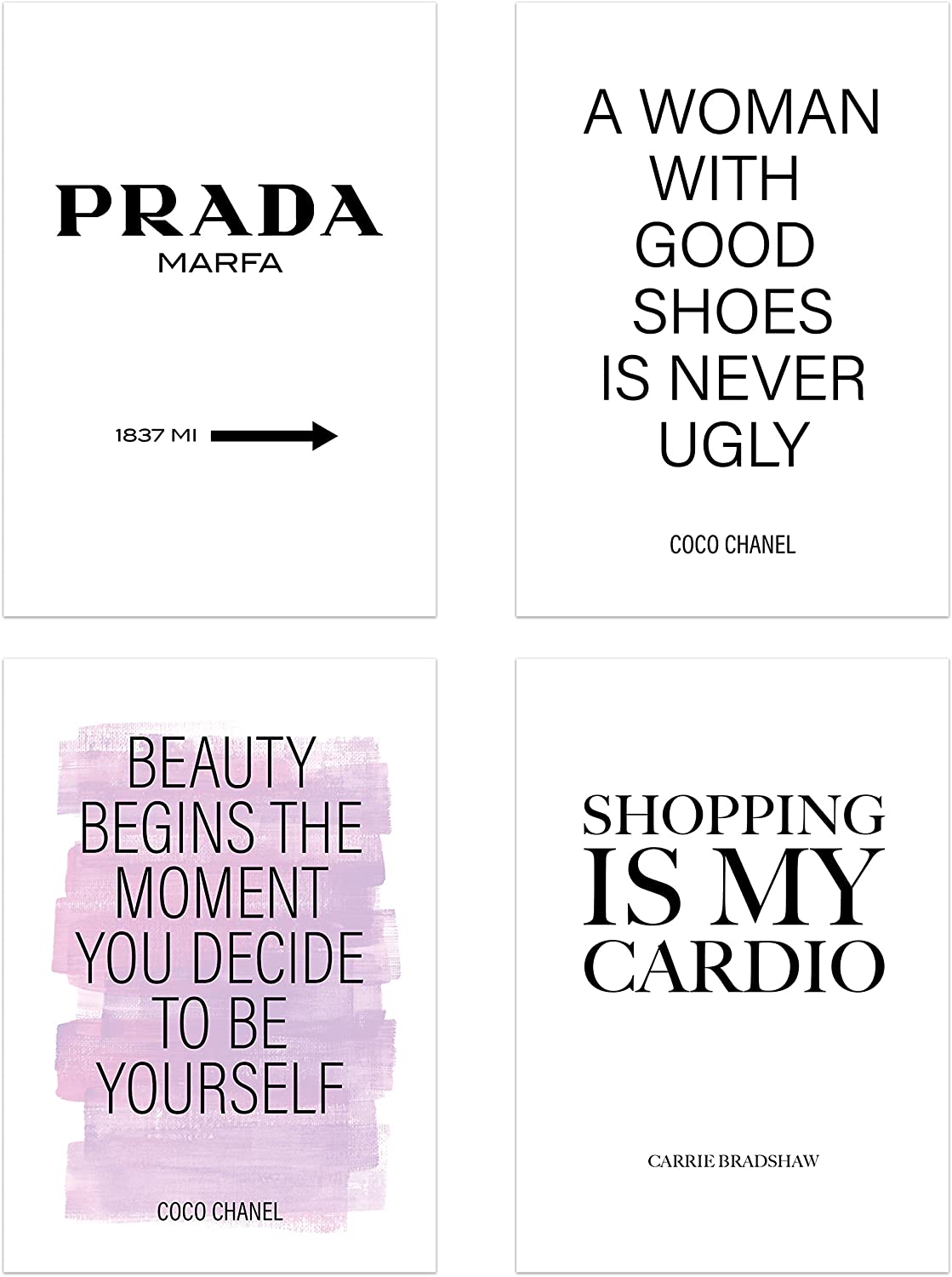 PICSonPAPER Poster 4er-Set Beauty & Fashion, ungerahmt DIN A4, Marfa, Coco, Poster, Dekoration, Wandbild, Geschenk, Fashion, Mode (Ungerahmt DIN A4)