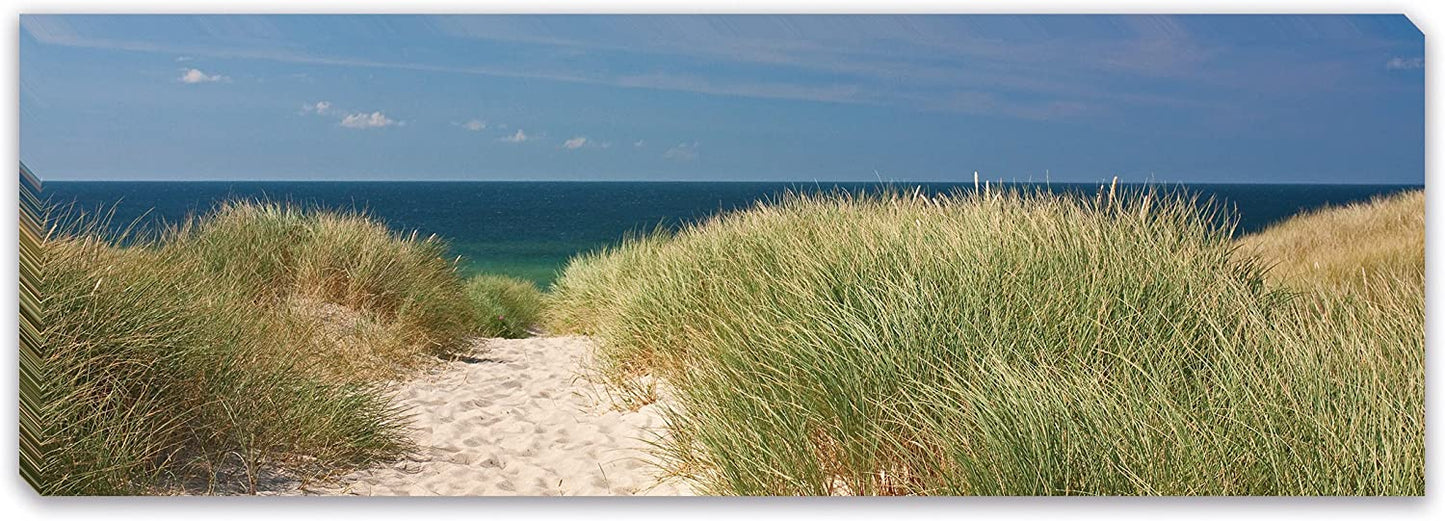 PICSonPAPER Leinwandbild Panorama Strand Dühne, 90 cm x 30 cm, Dekoration, Kunstdruck, Wandbild, Geschenk, Leinwand Natur (Nordsee Strand)