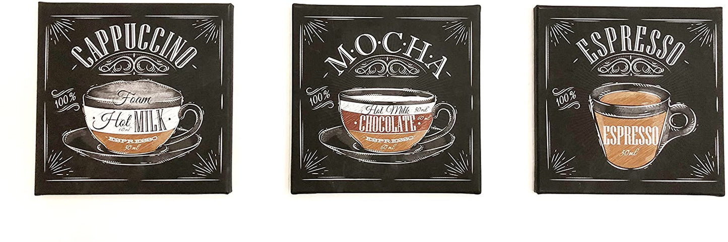 PICSonPAPER Leinwandbilder 3er-Set Kaffee, je 30 cm x 30 cm, Dekoration, Kunstdruck, Wandbild, Geschenk, Leinwand Küche, 3 Teile je 30 x 30