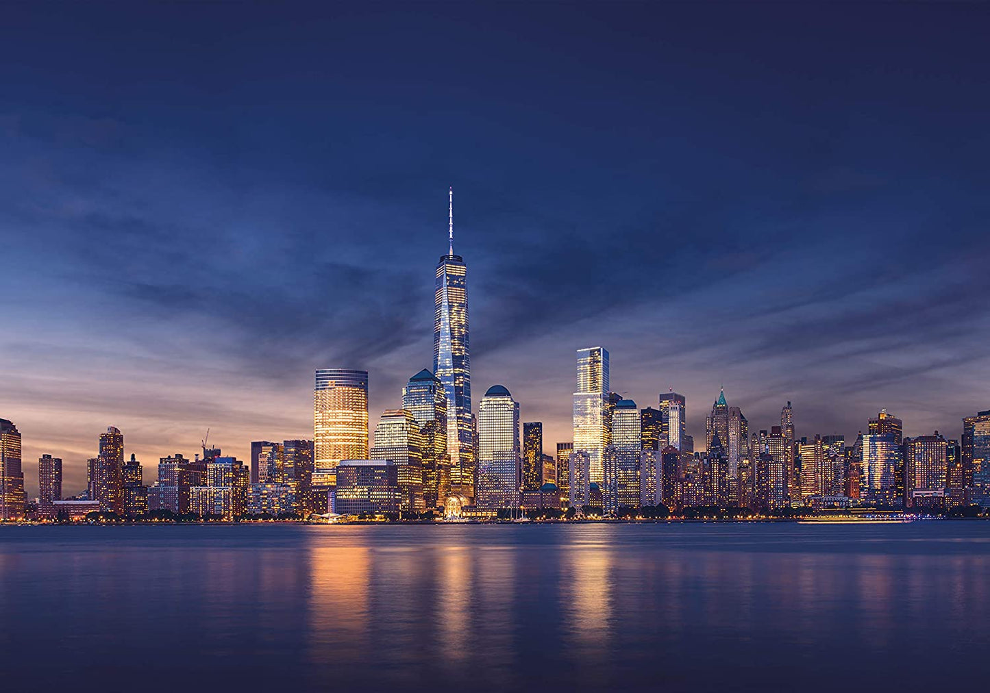 PICSonPAPER Poster New York, Skyline Manhattan, 100 cm breit x 70 cm hoch, Dekoration, Kunstdruck, Wandbild, Fineartprint, USA, Stadt, NY-City, Abend, Premium Qualität