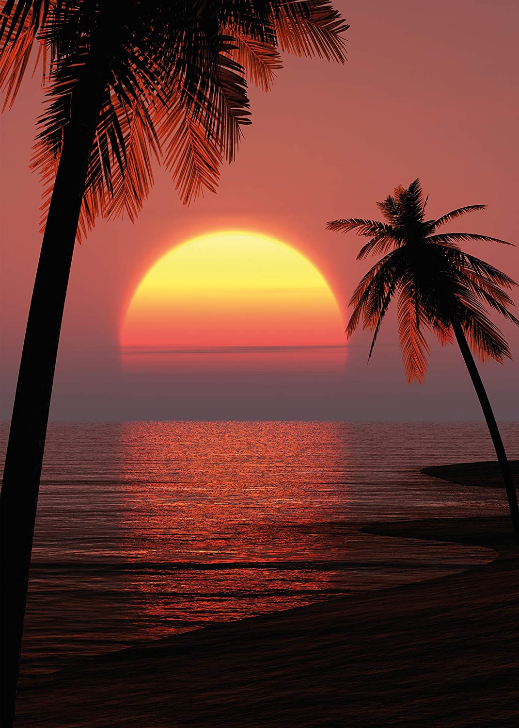 PICSonPAPER Hochwertiges Poster Sonnenuntergang Ibiza, 50 cm breit x 70 cm hoch, Dekoration, Kunstdruck, Wandbild, Fineartprint, Wandposter Sommer, Sonne, Strand, Palmen