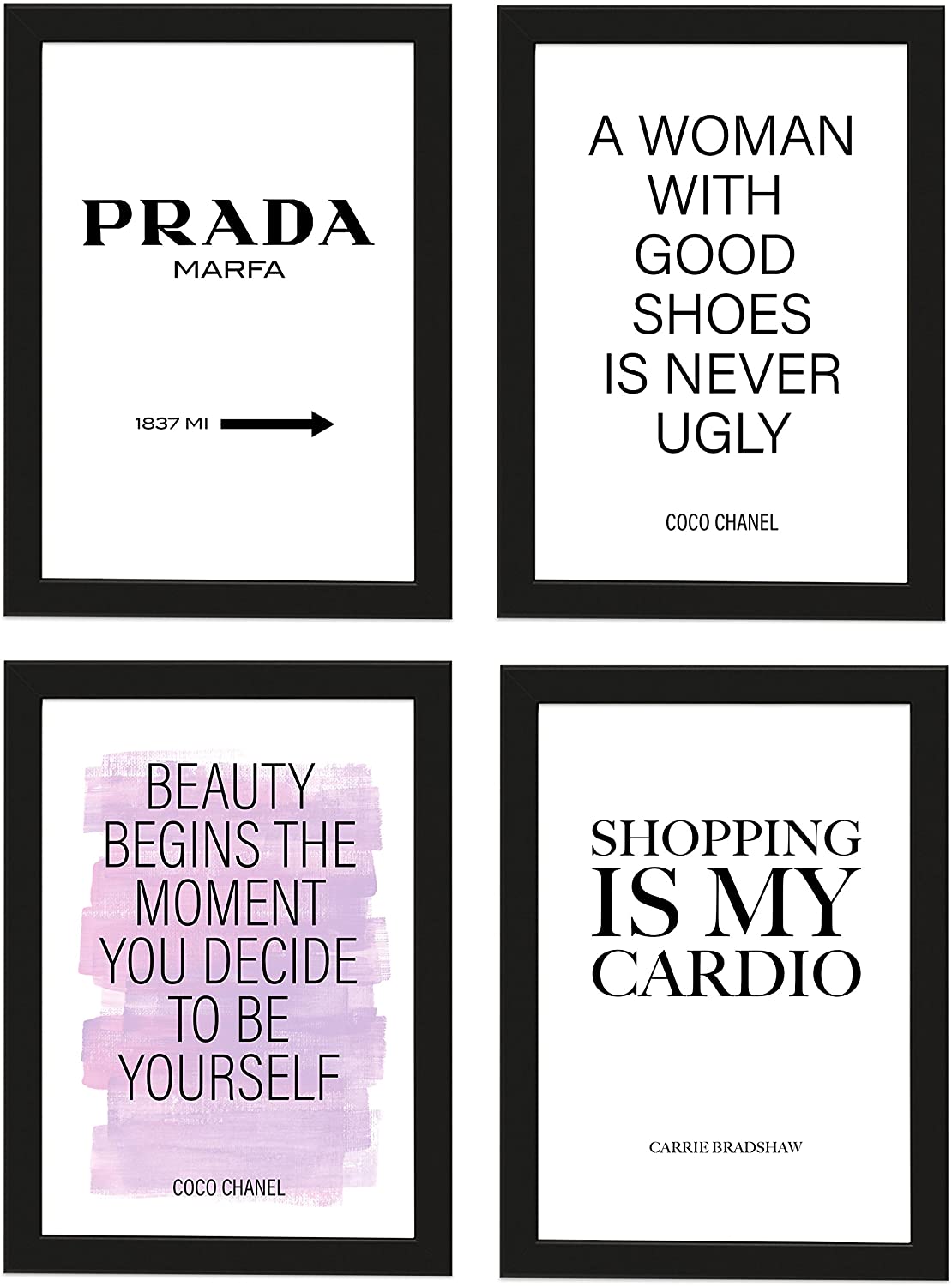 PICSonPAPER Poster 4er-Set Beauty & Fashion, Schwarz gerahmt DIN A4, Marfa, Coco, Poster, Dekoration, Wandbild, Geschenk, Fashion, Mode (Schwarz gerahmt DIN A4)