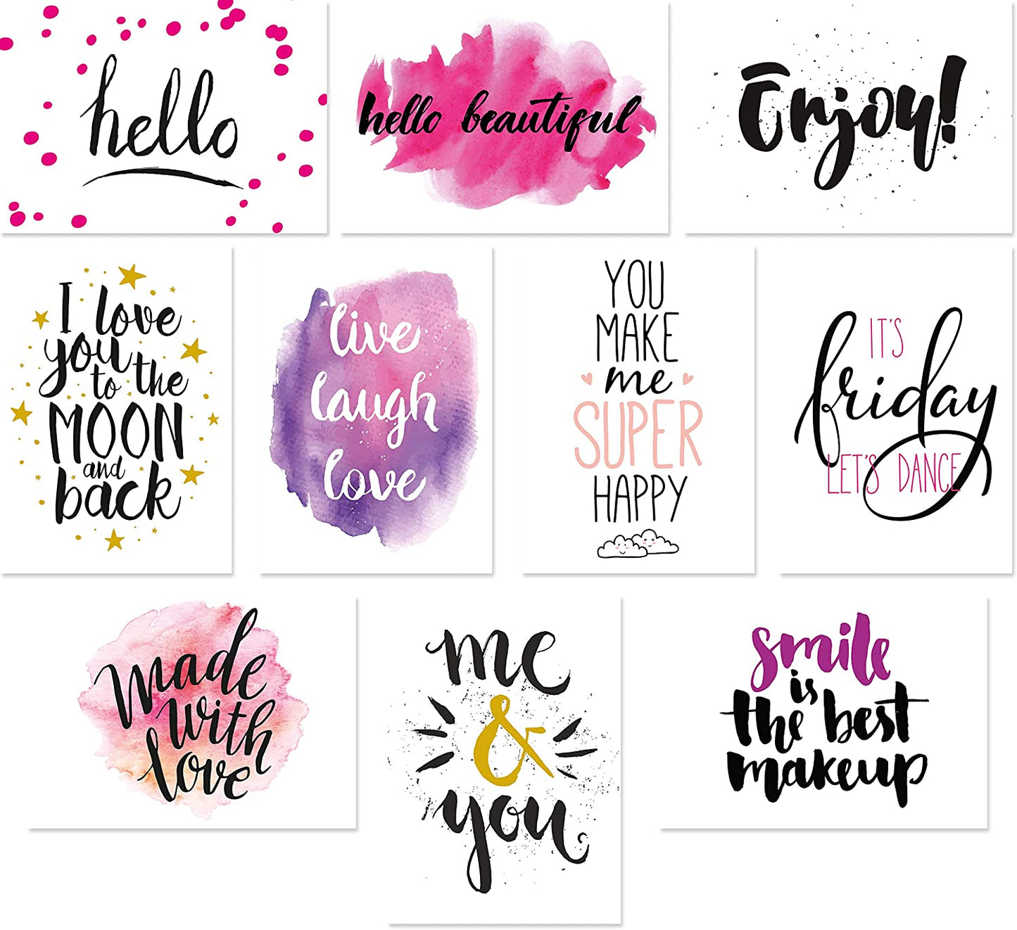 20 Typographie-Postkarten-Set, 10 Motive mit jeweils 2 Karten, Spruchkarten, Sprüche-Postkarten (Set 1)