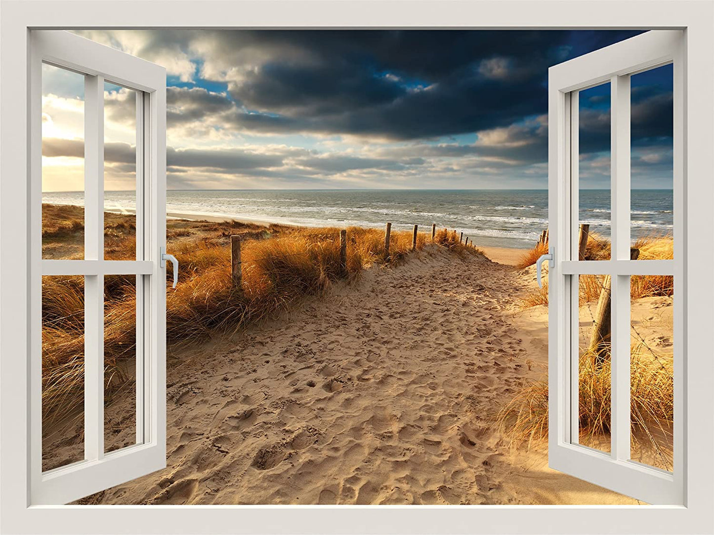 PICSonPAPER Leinwandbild Fenster zum Nordseestrand, 40 cm x 30 cm, Dekoration, Kunstdruck, Wandbild, Geschenk, Leinwand Natur, Nordsee, Meer, Strand