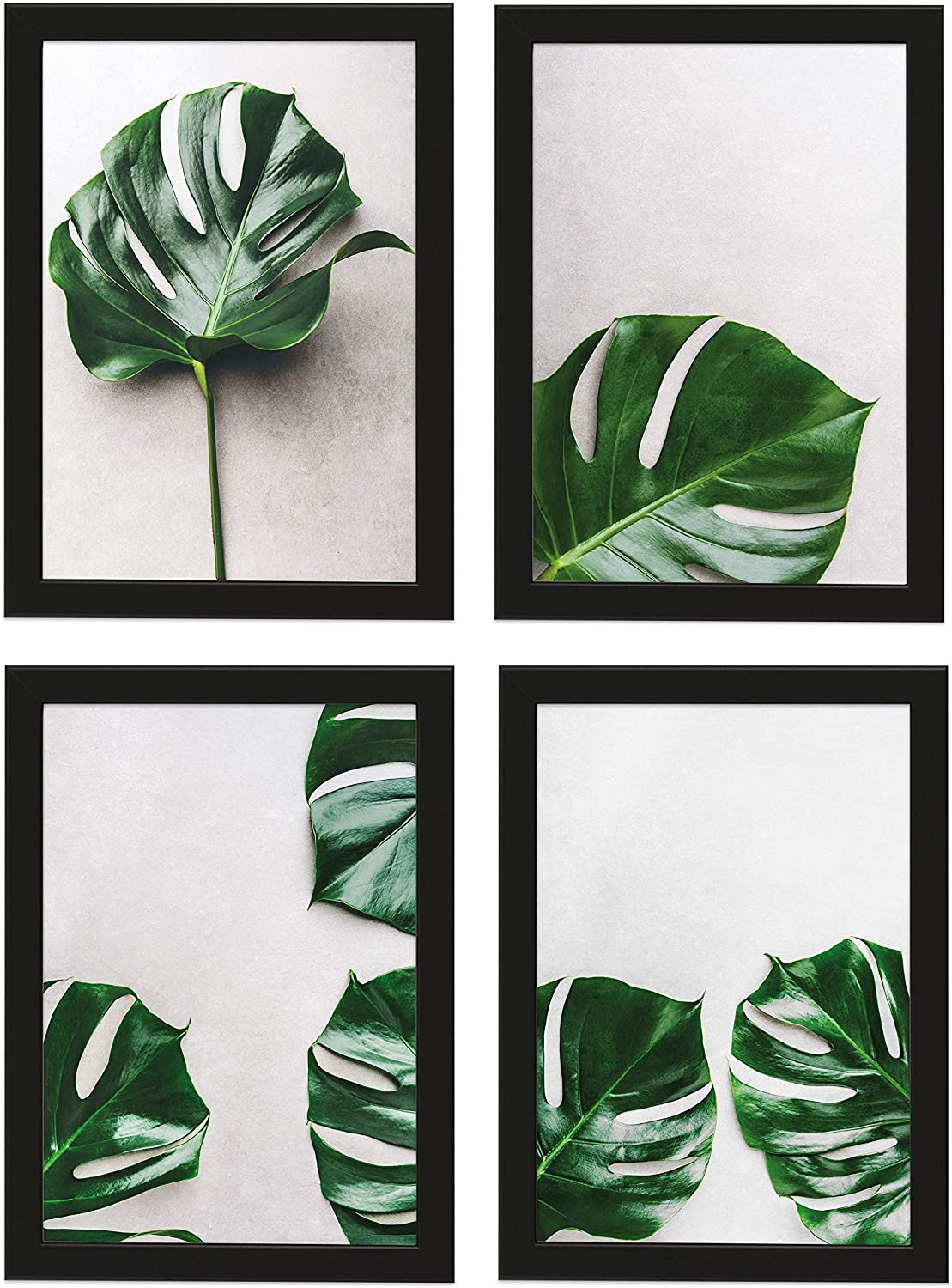 PICSonPAPER Poster 4er-Set Monstera, schwarz gerahmt DIN A4, Dekoration für Wohn- und Arbeitsräume, Monstera, Palmen, Kunstdruck, Wandbild, Geschenk (Schwarz gerahmt DIN A4)