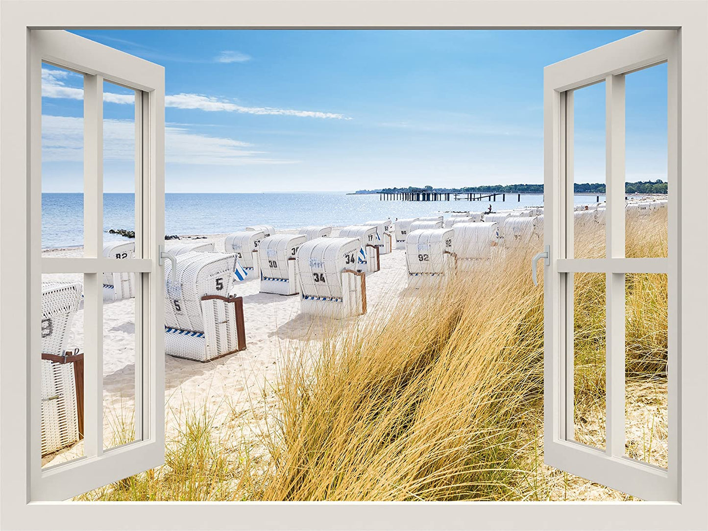 PICSonPAPER Leinwandbild Fenster zum Nordseestrand, 40 cm x 30 cm, Dekoration, Kunstdruck, Wandbild, Geschenk, Leinwand Natur, Nordsee, Meer, Strand