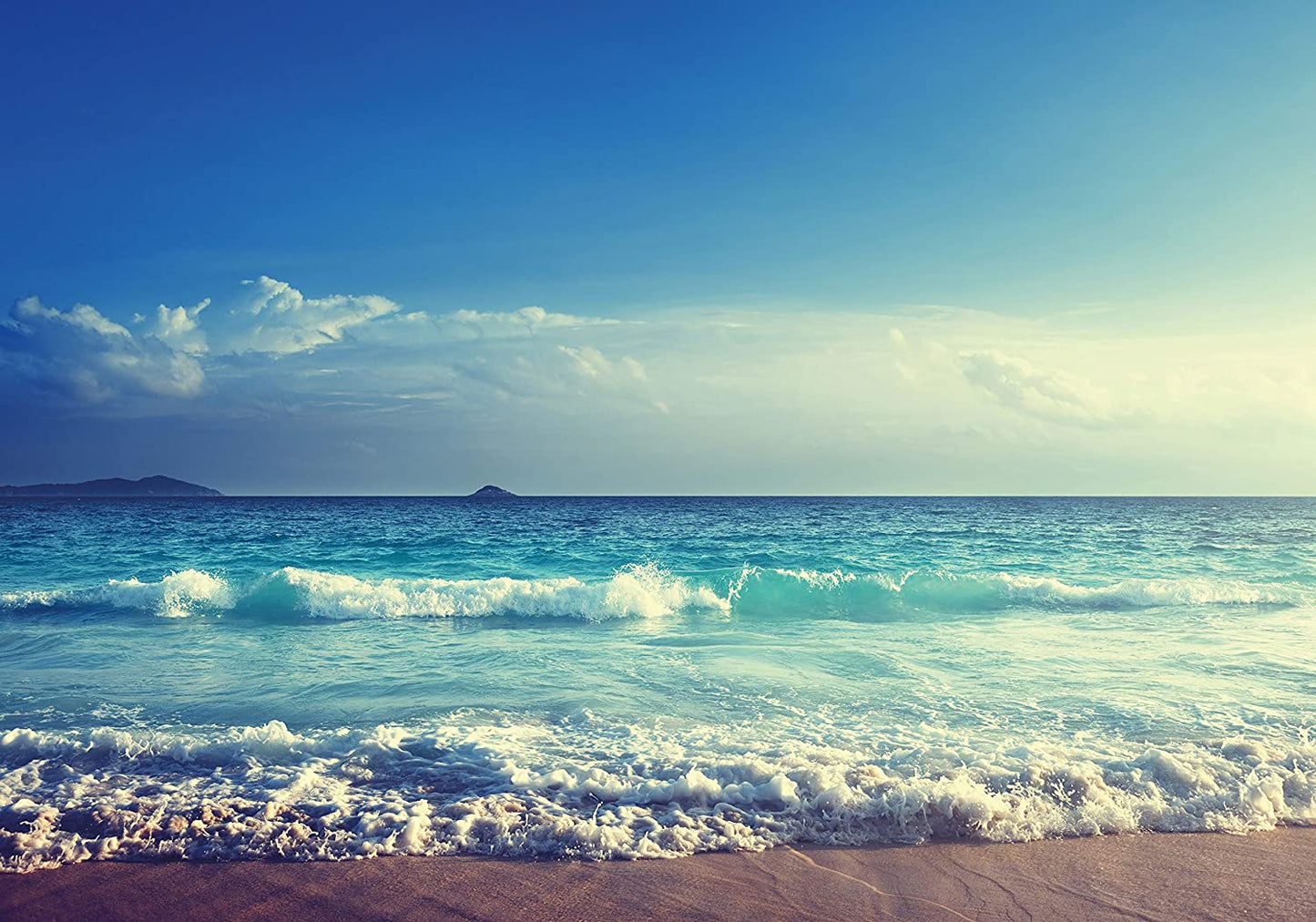 PICSonPAPER Hochwertiges Poster Strand Seychellen im Sonnenuntergang, 100 cm breit x 70 cm hoch, Dekoration, Kunstdruck, Wandbild, Fineartprint, Meer, Sommer