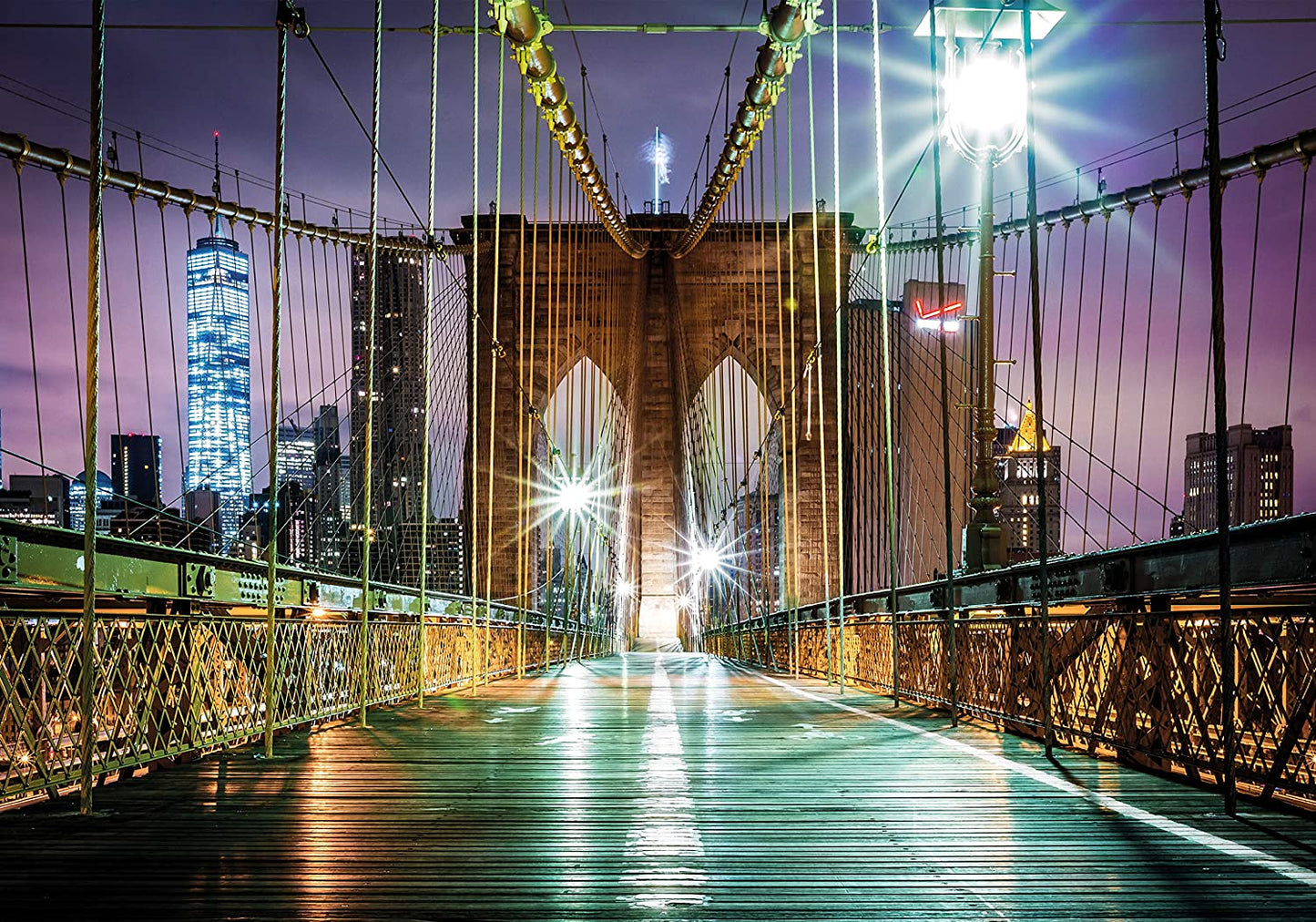 PICSonPAPER Poster New York, Brooklyn Bridge bei Nacht, 100 cm breit x 70 cm hoch, Dekoration, Kunstdruck, Wandbild, Fineartprint, USA, Stadt, NY-City, Premium Qualität
