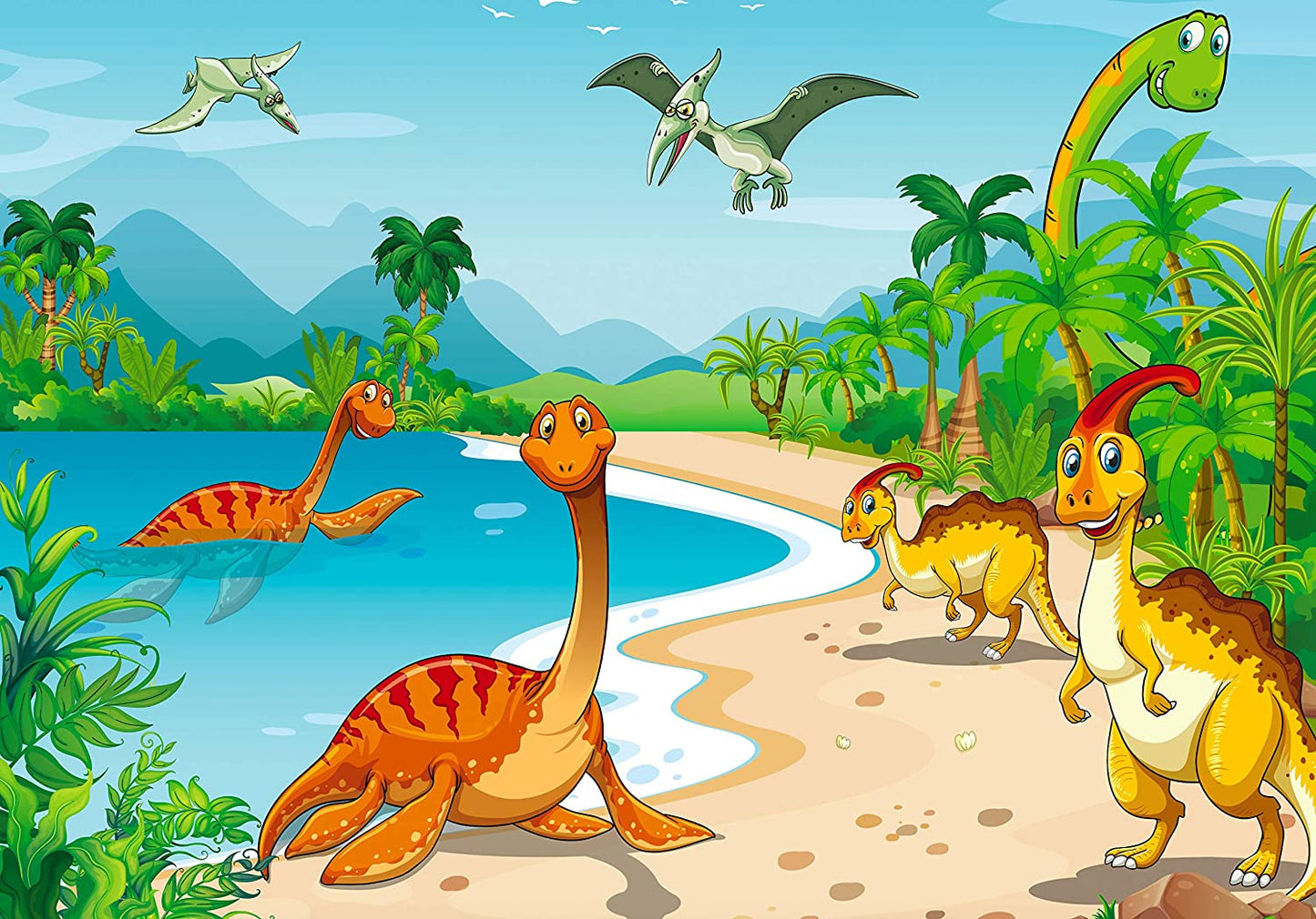 Hochwertiges Kinderposter Dinosaurier, 100 cm breit x 70 cm hoch, Dekoration, Kunstdruck, Wandbild, Fineartprint, Wandposter Poster für Kinderzimmer, Poster für Kinder, Kinderposter (Dinosaurier)