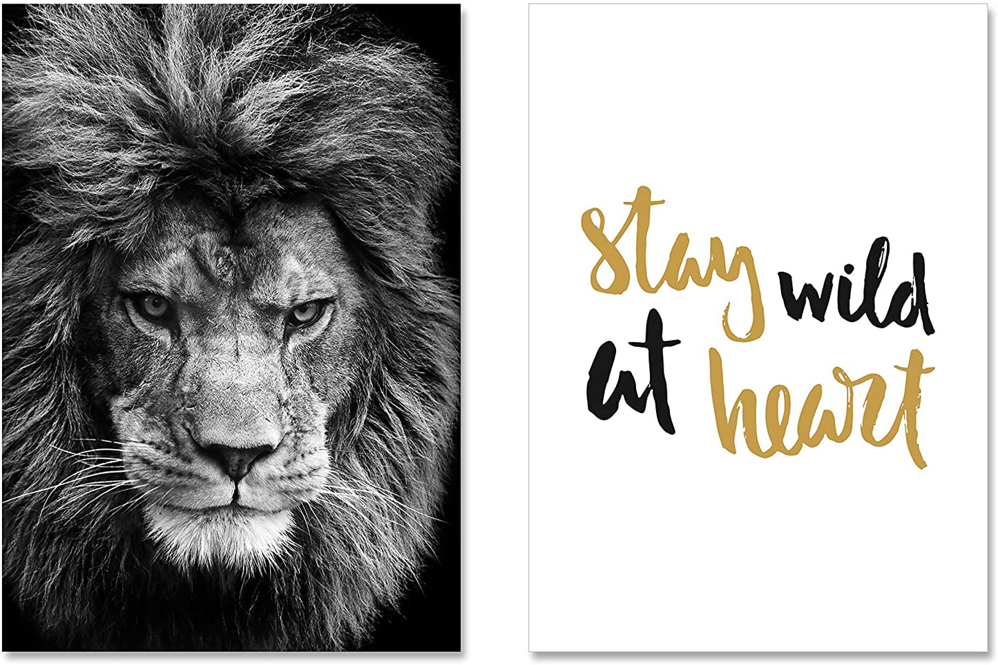 PICSonPAPER Poster 2er-Set Stay WILD, ungerahmt 30 cm x 40 cm, Dekoration, Kunstdruck, Wandbild, Löwe, Typographie, schwarz Weiss