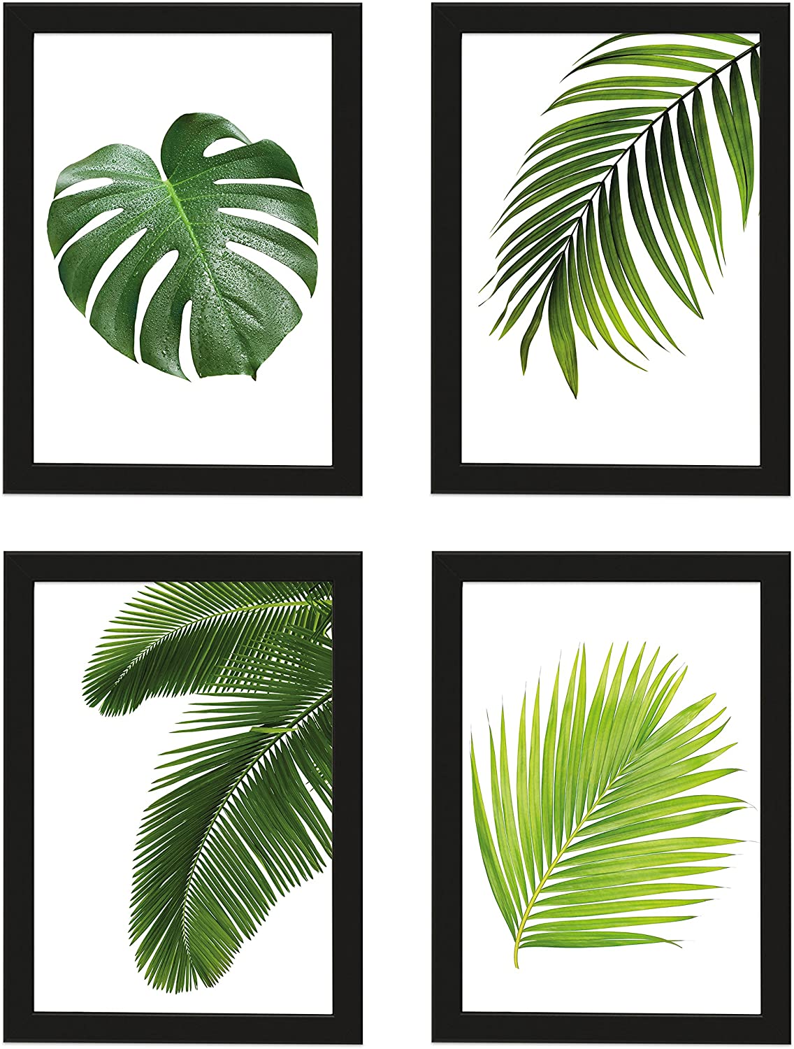 PICSonPAPER Poster 4er-Set BLÄTTER, Dekoration für Wohn- und Arbeitsräume, Monstera, Palmen, Kunstdruck, Wandbild, Geschenk