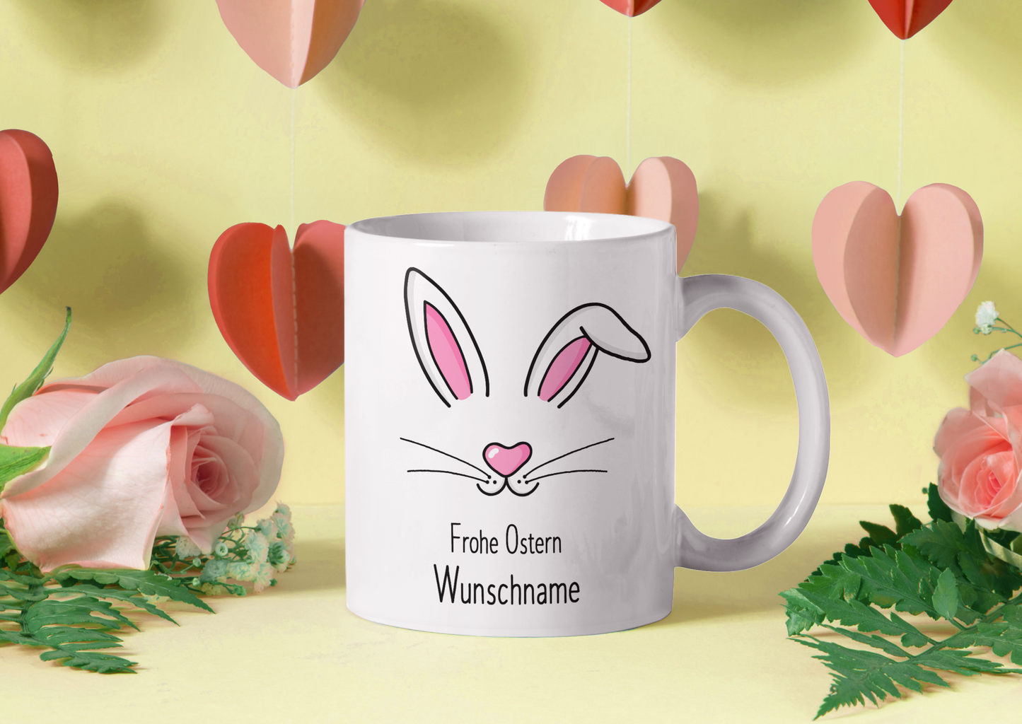 Tasse personalisiert mit Namen, Frohe Ostern Wunschname, Ostergeschenk für Kinder Männer Frauen Kollegen Geschenkidee zu Ostern