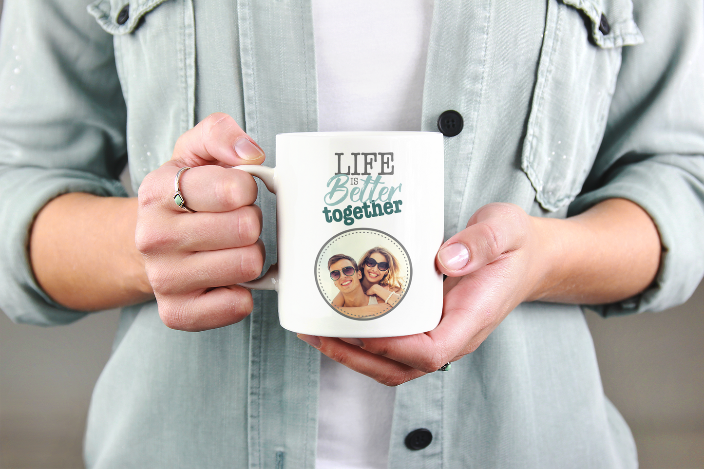 Valentinstag Tasse personalisiert mit Foto, Life is better together, Paar, Liebe Partner Partnerin Ehemann Ehefrau Freund Freundin