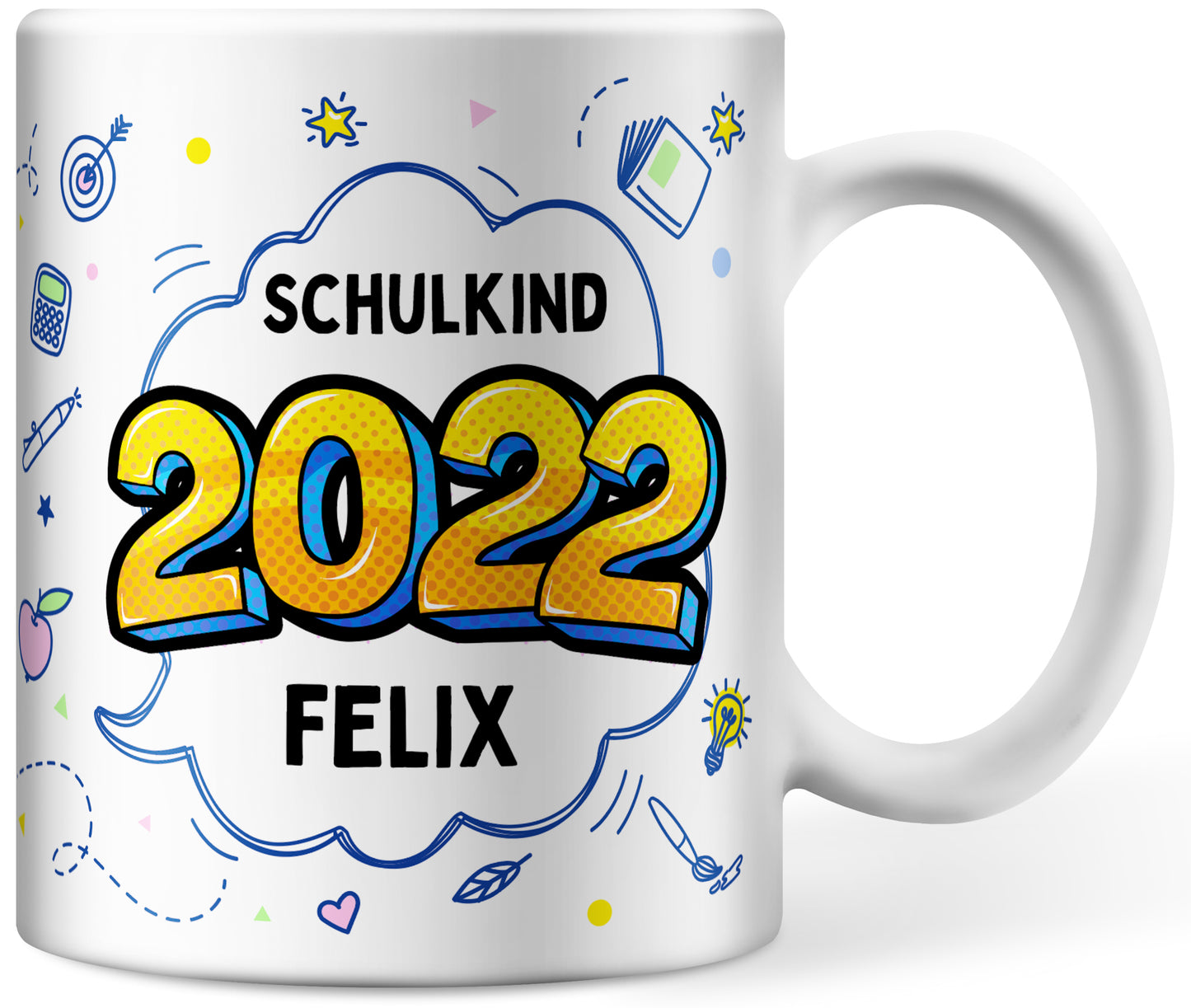 Schulkind 2022 Tasse personalisiert mit Namen, Namenstasse, persönliche Geschenke zur Einschulung