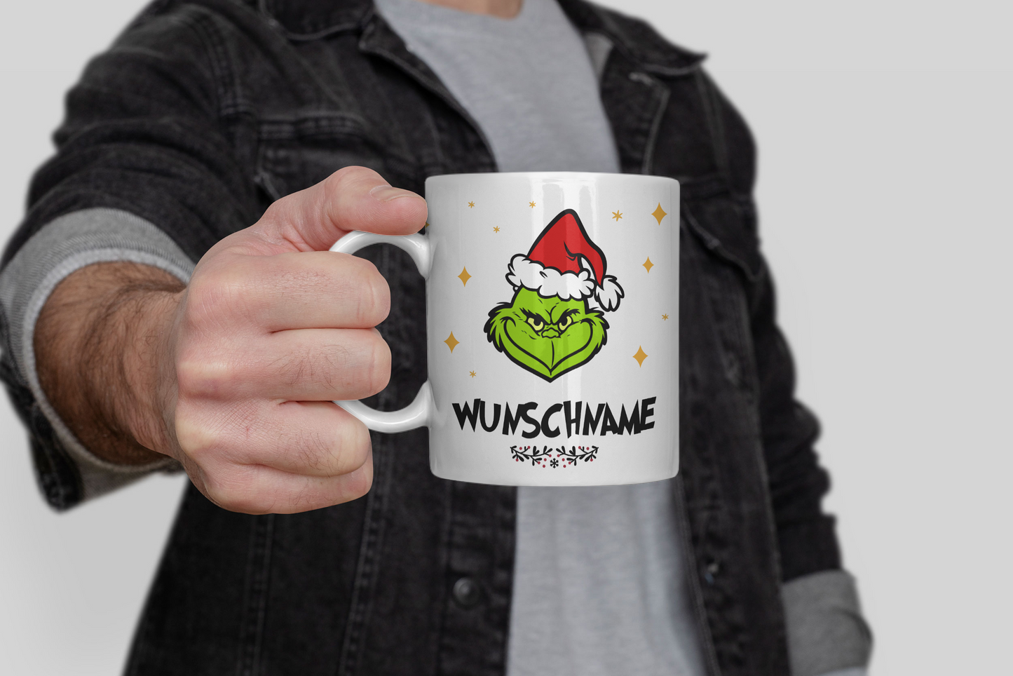 Grinch Tasse personlaisiert mit Namen, Weihnachtstasse als Geschenk für Sie & Ihn, Wichtelgeschenk, Grinch Mann, Geschenk für Ihn