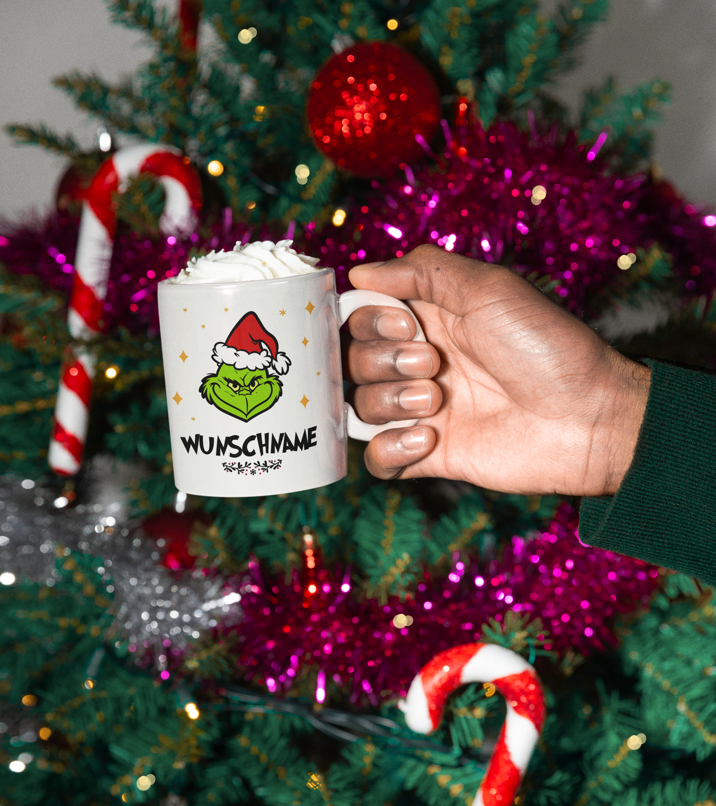 Grinch Tasse personlaisiert mit Namen, Weihnachtstasse als Geschenk für Sie & Ihn, Wichtelgeschenk, Grinch Mann, Geschenk für Ihn