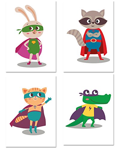 PICSonPAPER Kinder Poster 4er-Set SUPERHELDEN, ungerahmt DIN A4, Dekoration fÃÂ¼rs Kinderzimmer, Kinderposter, Geschenk, Kunstdruck