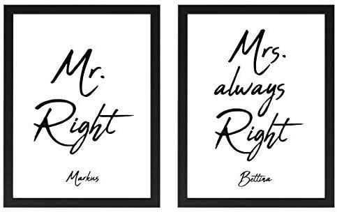 PICSonPAPER Personalisiertes Poster 2er-Set Mr. Right & Mrs. Always Right, schwarz gerahmt 30 cm x 40 cm (Personalisiertes Mr. Right & Mrs. Always Right, 30 cm x 40 cm schwarz gerahmt)
