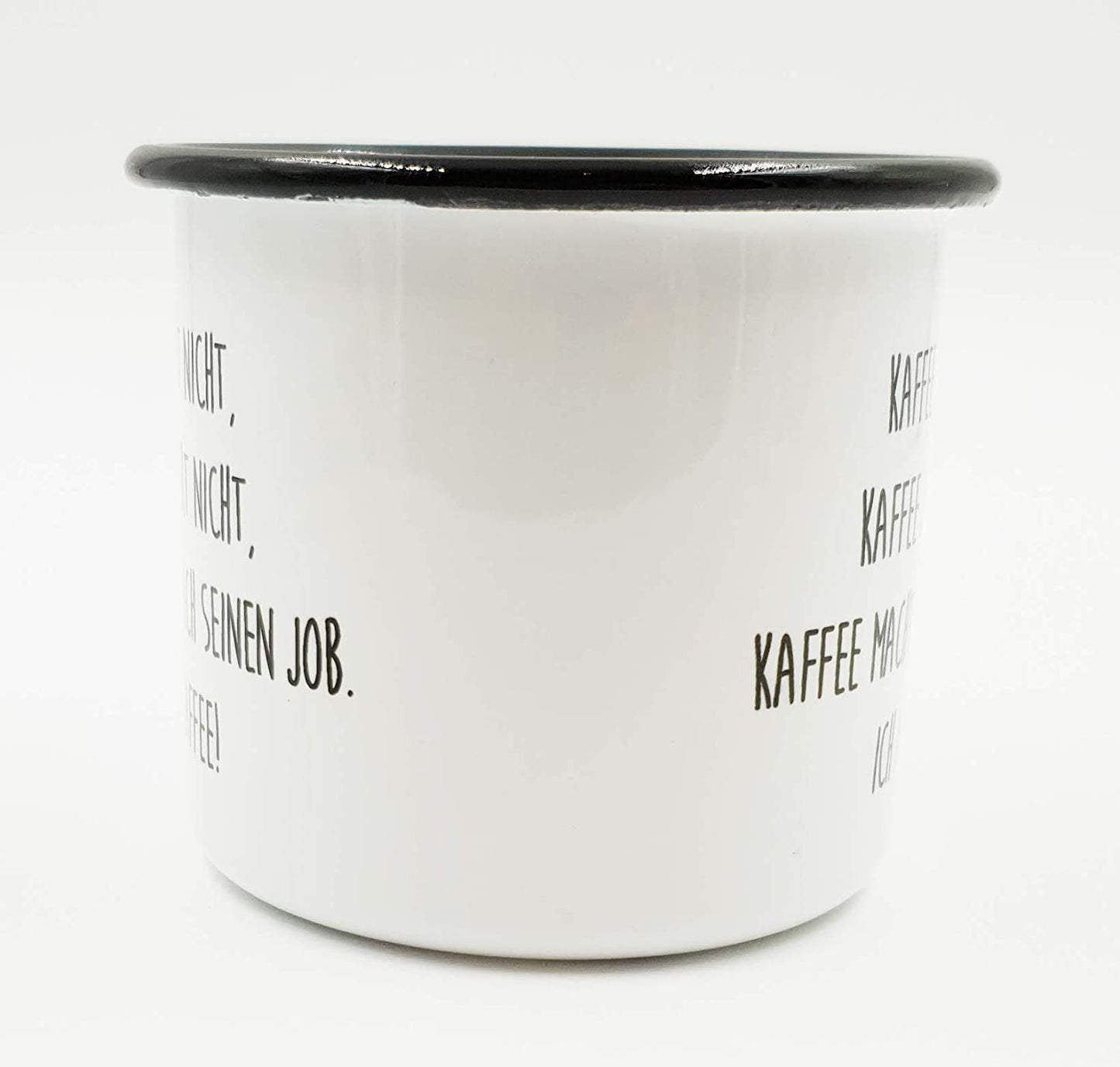 PICSonPAPER Emaille Tasse mit Spruch Kaffee redet Nicht, Geschenk, Edelstahl-Becher, Metall-Tasse, Campingbecher, Kaffeetasse