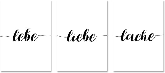 PICSonPAPER Poster 3er-Set lebe, Liebe Lache, ungerahmt DIN A4, Dekoration, Kunstdruck, Wandbild, Typographie, Geschenk (Ungerahmt DIN A4)