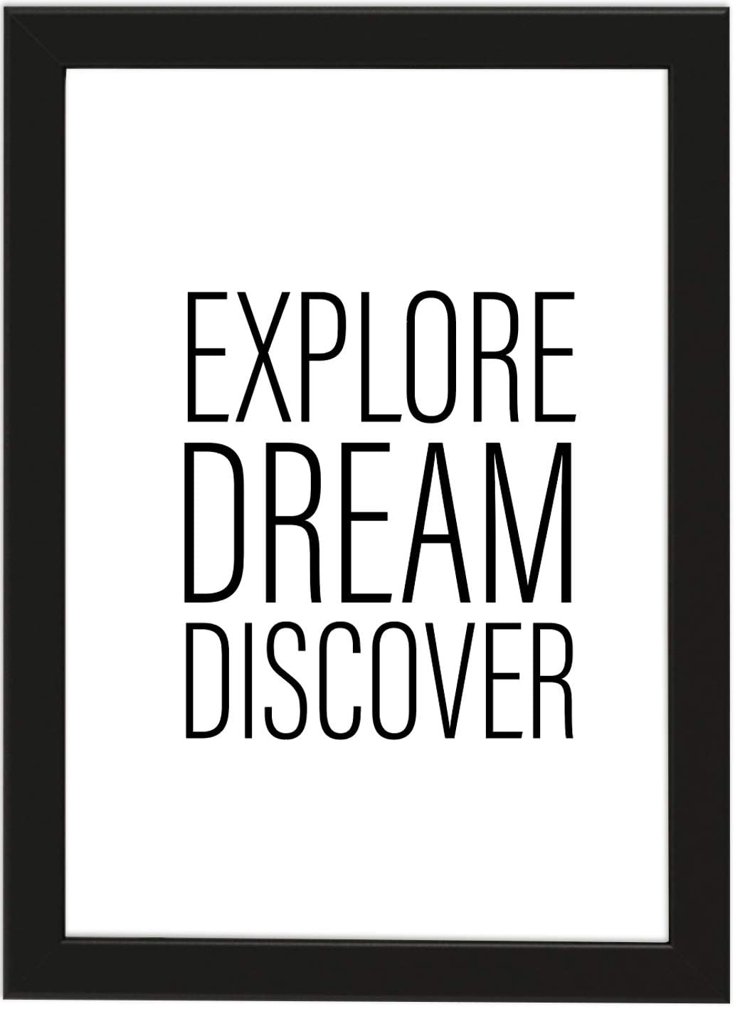 PICSonPAPER Poster DIN A4 Explore, Dream, Discover, gerahmt mit schwarzem Bilderrahmen, Geschenk, Geschenkidee, Geburtstagsgeschenk, Poster mit Rahmen (Explore)