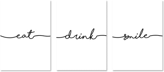 PICSonPAPER Poster 3er-Set eat, Drink, Smile, ungerahmt 70 cm x 100 cm, Dekoration, Kunstdruck, Wandbild, Typographie, Geschenk