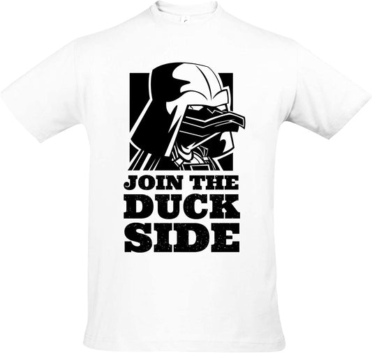 Join The Duckside T-Shirt, Weiss bedrucktes Shirt Duckvader, Ente im Darth Vader Design, lustiges T-Shirt, Parodie Shirt (duckvader