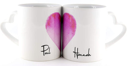 Personalisierbares Keramiktassen Set Herz mit Herzhenkel bestehend aus Zwei Tassen