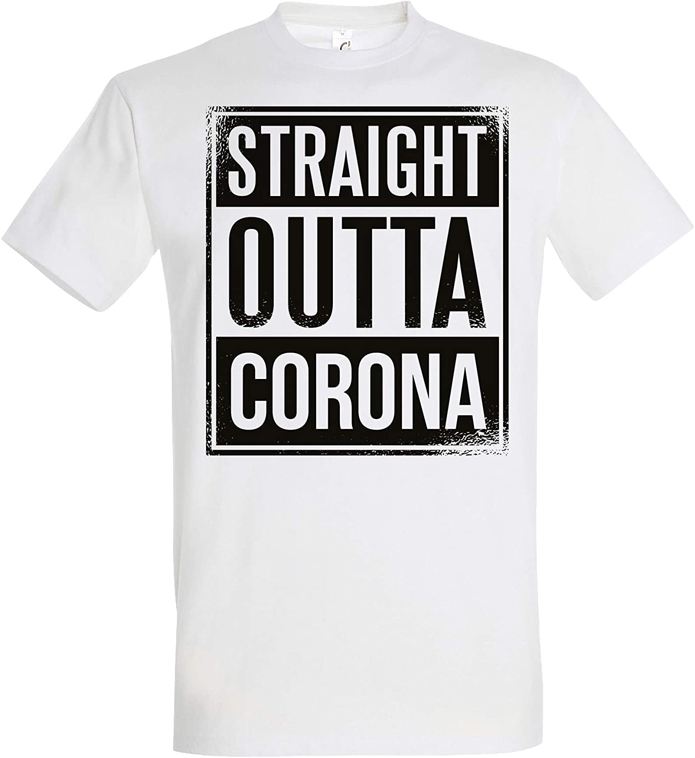 Weisses T-Shirt Straight Outta Corona, Funshirt, Corona, Virus, Shirt, Herrenshirt