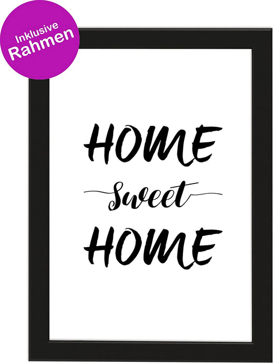 PICSonPAPER Poster DIN A4 Home Sweet Home, gerahmt mit schwarzem Bilderrahmen, Geschenk, Geschenkidee, Geburtstagsgeschenk, Poster mit Rahmen, Kunstdruck, Typographie (Home Sweet Home)