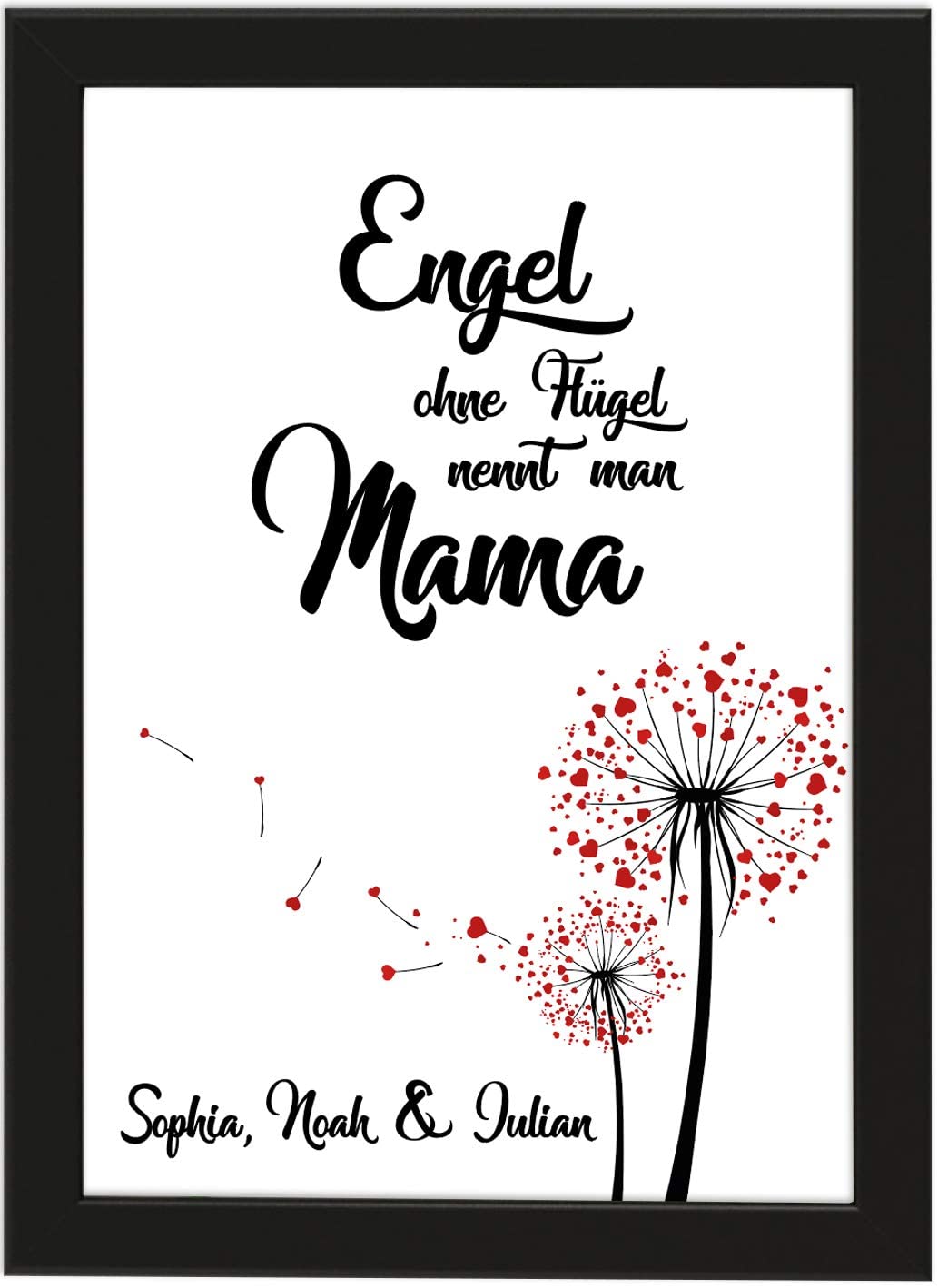 PICSonPAPER Personalisiertes Muttertagsgeschenk Poster DIN A4 Engel ohne Flügel nennt Man Mama, gerahmt mit schwarzem Bilderrahmen, Muttertag, Poster mit Rahmen, Weihnachten, Personalisierbare Poster